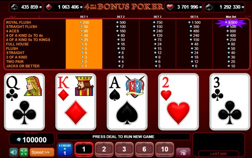 4 of a Kind Bonus Poker